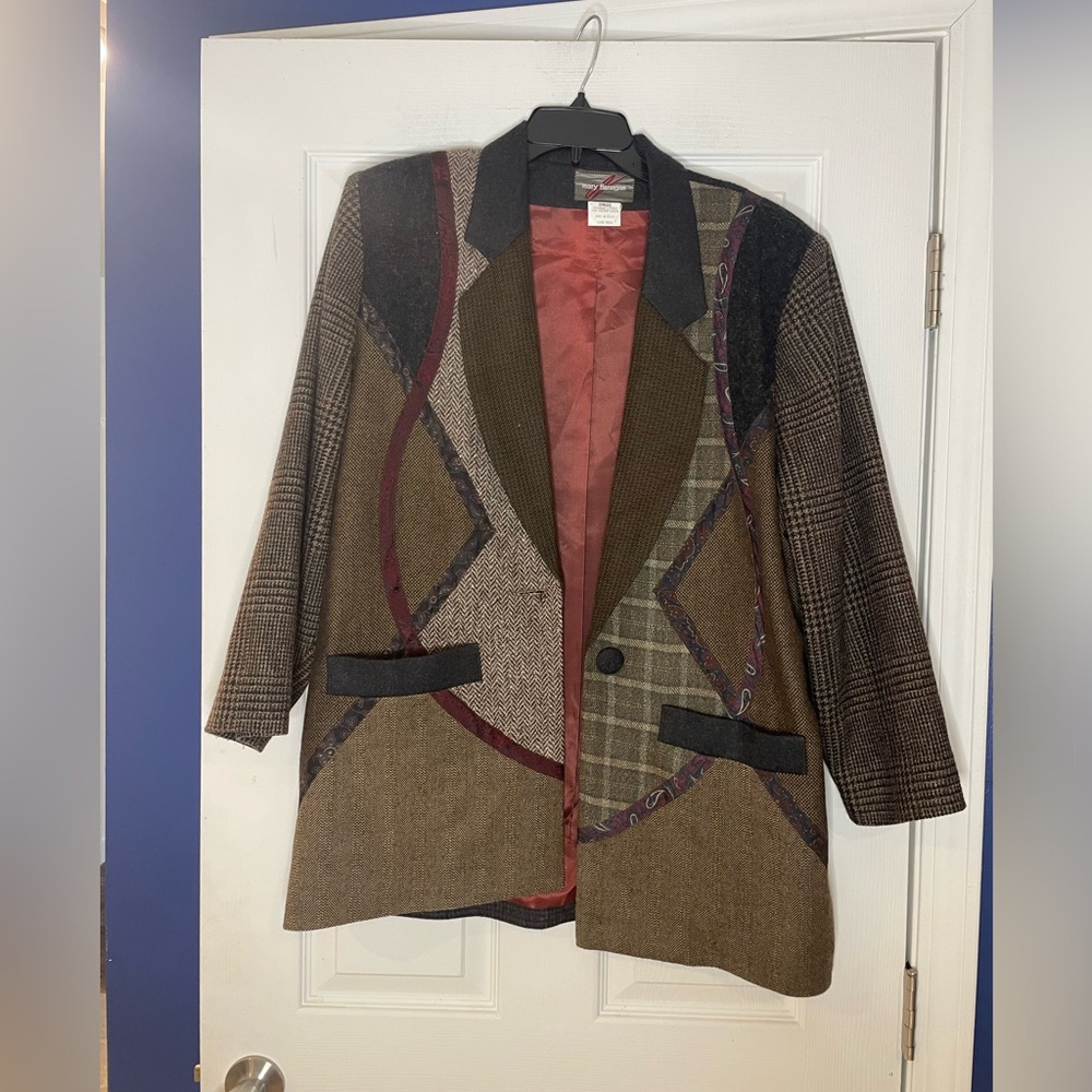 Mary Flanagan wearable art patchwork blazer in wool - Large